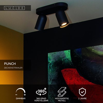 Lucide PUNCH - Deckenstrahler - 2xGU10 - Schwarz
